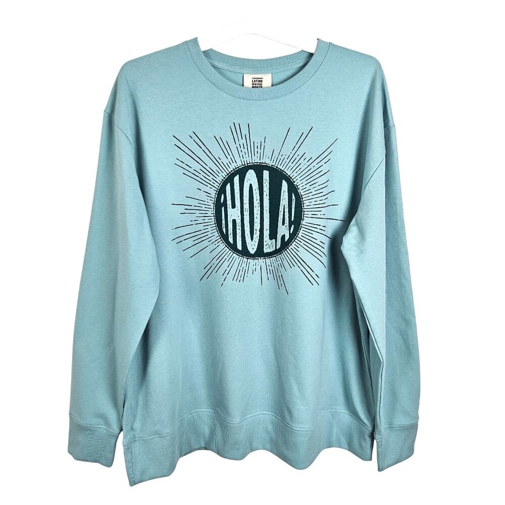 Unisex Latino Heritage Month "Hola" Mint Green Crewneck Sweatshirt Size Large